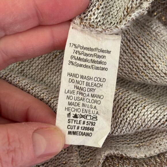 Promesa Cardigan Sweater Womens Medium Metallic Open Marled Grandpa Neutral Thin - Picture 9 of 9